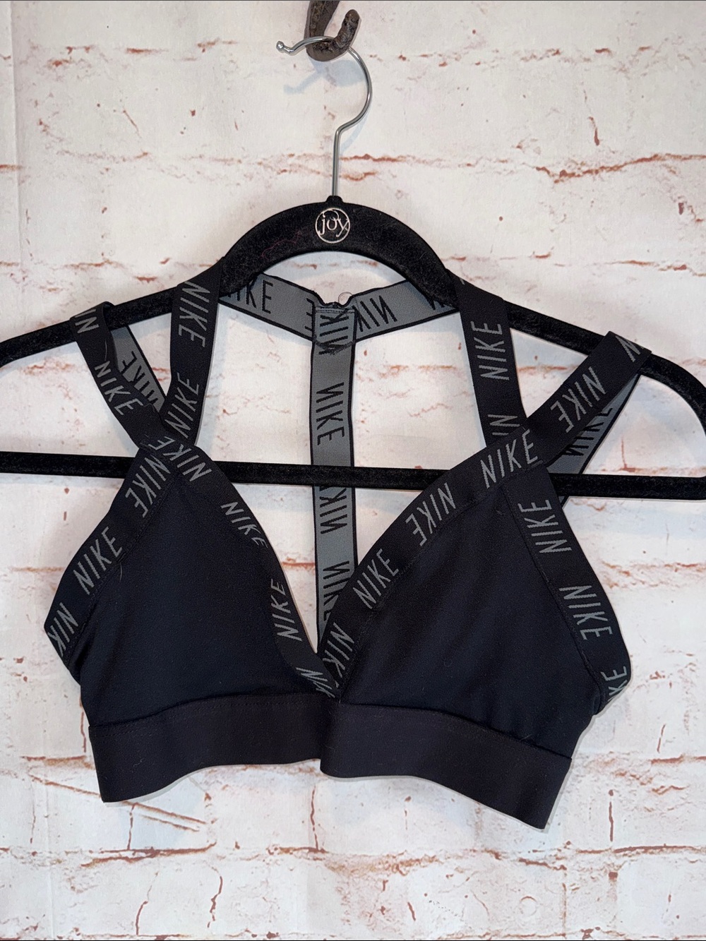 Nike Black Strappy Logo Sports Bra small no pads gym active